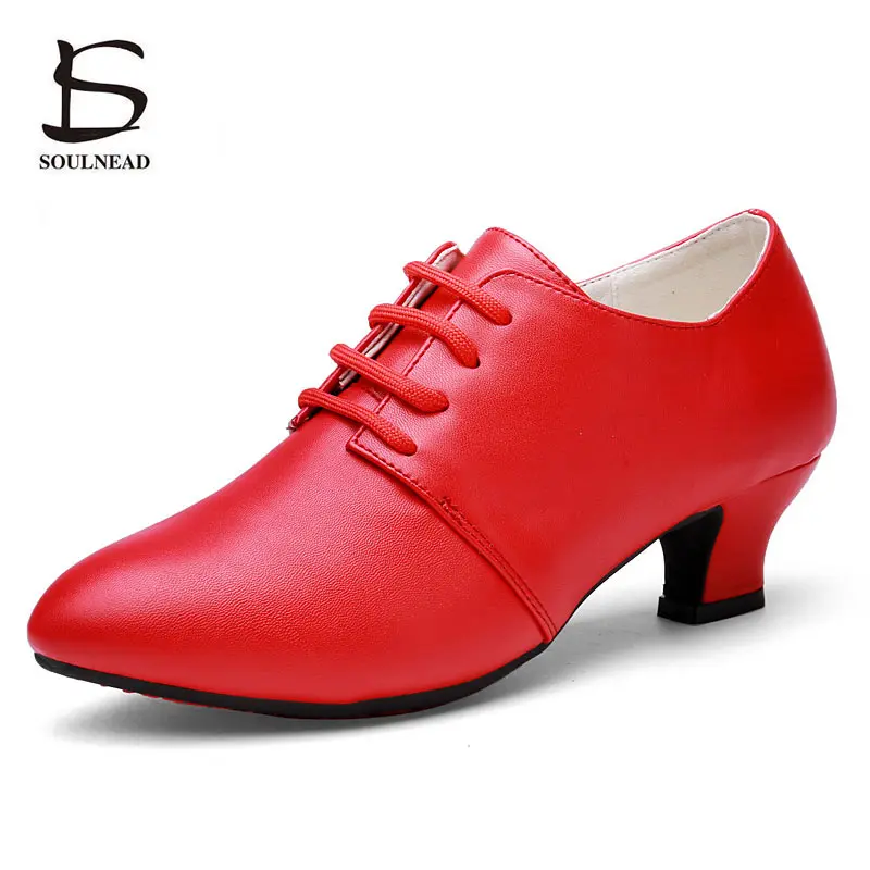 Latin Dance Shoes Women Flamenco Shoes Leather Heels Soft Sole Modern Salsa Ballroom Dancing Shoe Woman's Jazz Tango Dance Shoes