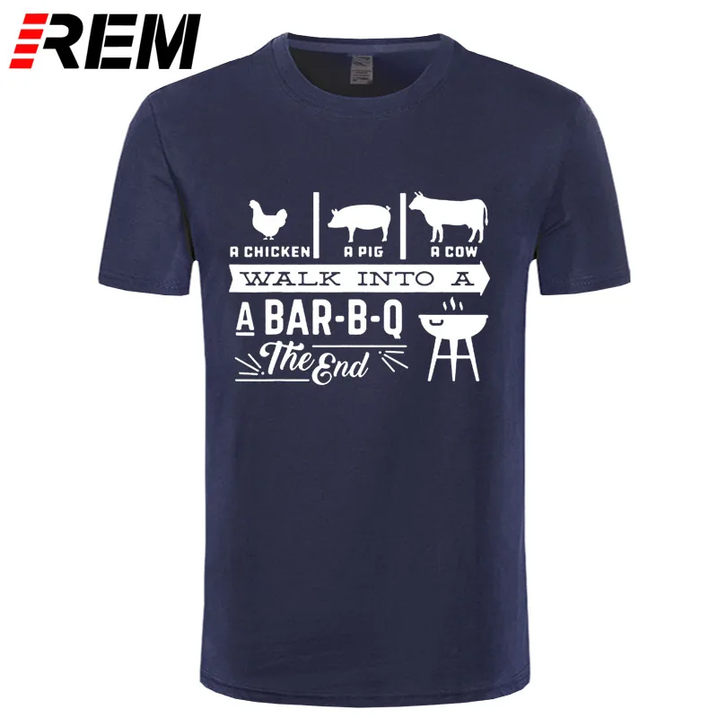 

A Chicken Pig Cow Walk Into Barbecue BBQ Funny T Shirts Men Summer Cotton Harajuku Short Sleeve O Neck Streetwear Black T-shirt