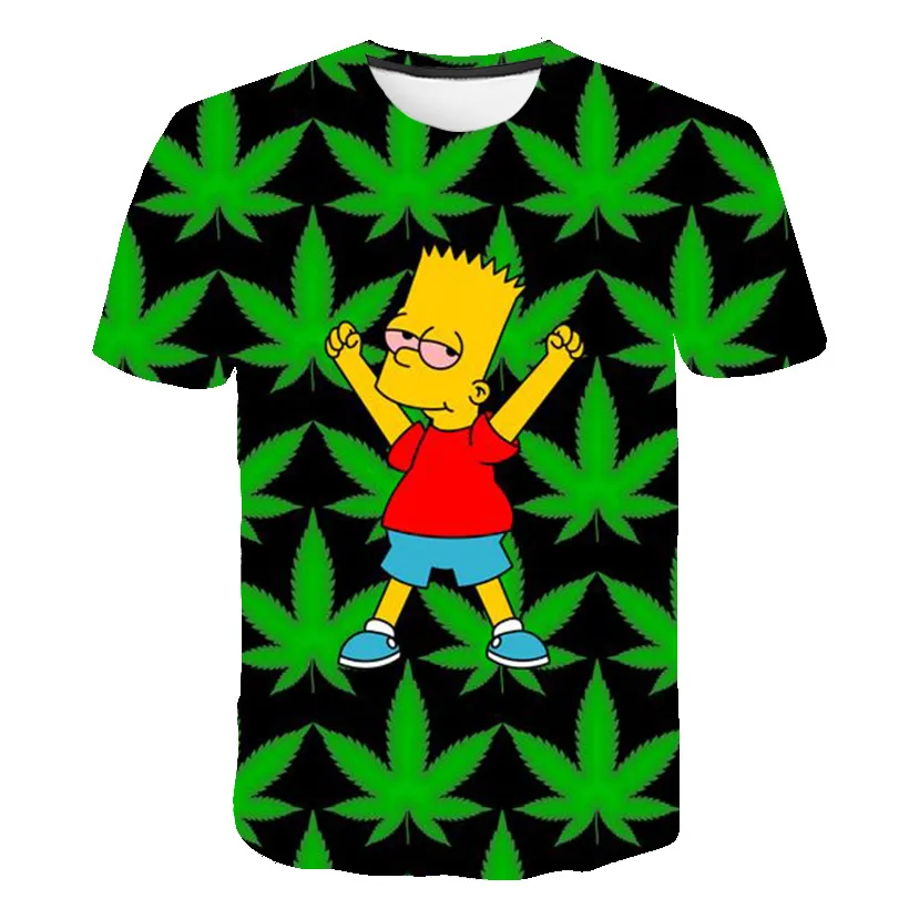 

3d Simpson Weed Printed Children T-shirt Short Sleeve Sweatshirt Clothing Tops Boys Girl Maple leaf Natural Scenery T shirt