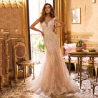 Женское свадебное платье-Русалка It's yiiya, белое кружевное платье цвета шампанского с V-образным вырезом и рукавами-крылышками на лето 2021