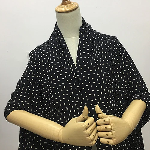 Толстый песок мыть чистый шелк креп ткань белый горошек печать на черном фоне