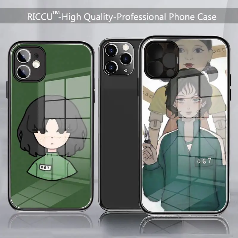 

Squid Game 456 067 Phone Case Tempered Glass For iPhone 13 12 11 Pro MAX XR XS 8 X 7 6S 6 Plus 13 Pro Max Mini Covers