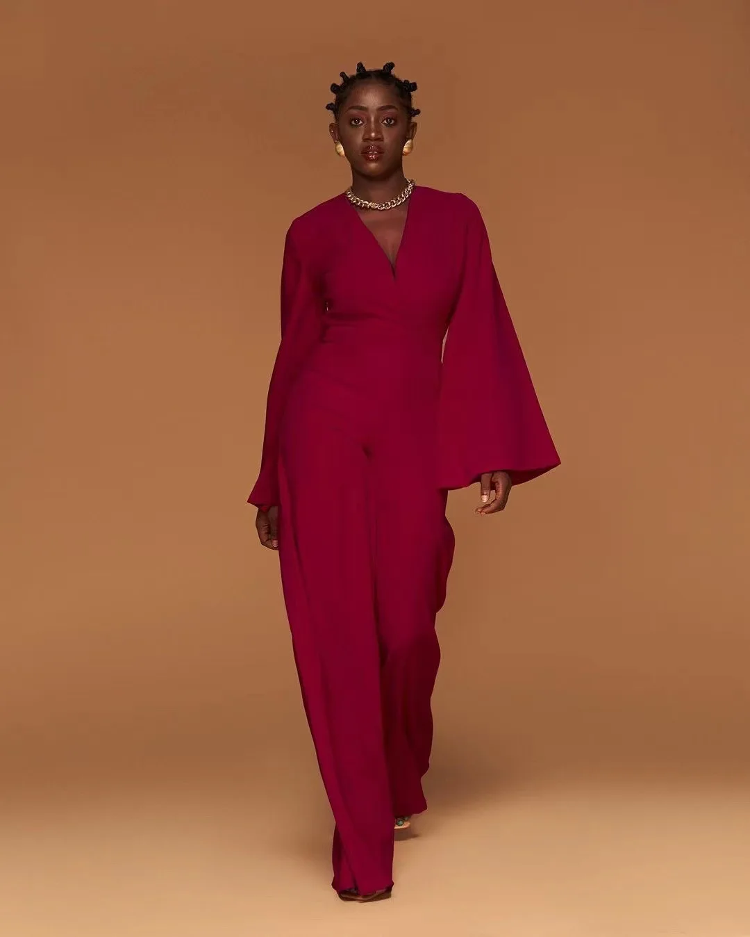 

Chocomist Jumpsuits Casual Sdxy Solid V-neck Women Jumpsuit
