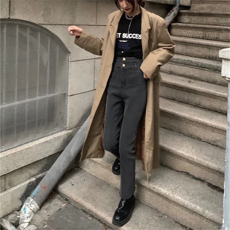 

Summer Fashion Casual Women's Straight Raw Edge Micro Flare Jeans Straight High Waist Pants Ladies Loose Casual Pants M43