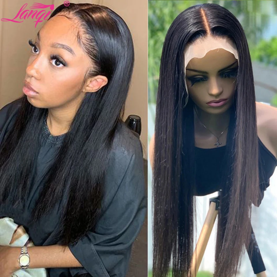 Glueless 30 Inch Bone Straight Lace Front Wig  Pre Plucked T Part Wig Brazilian Natural Lace Frontal Human Hair Wigs For Women