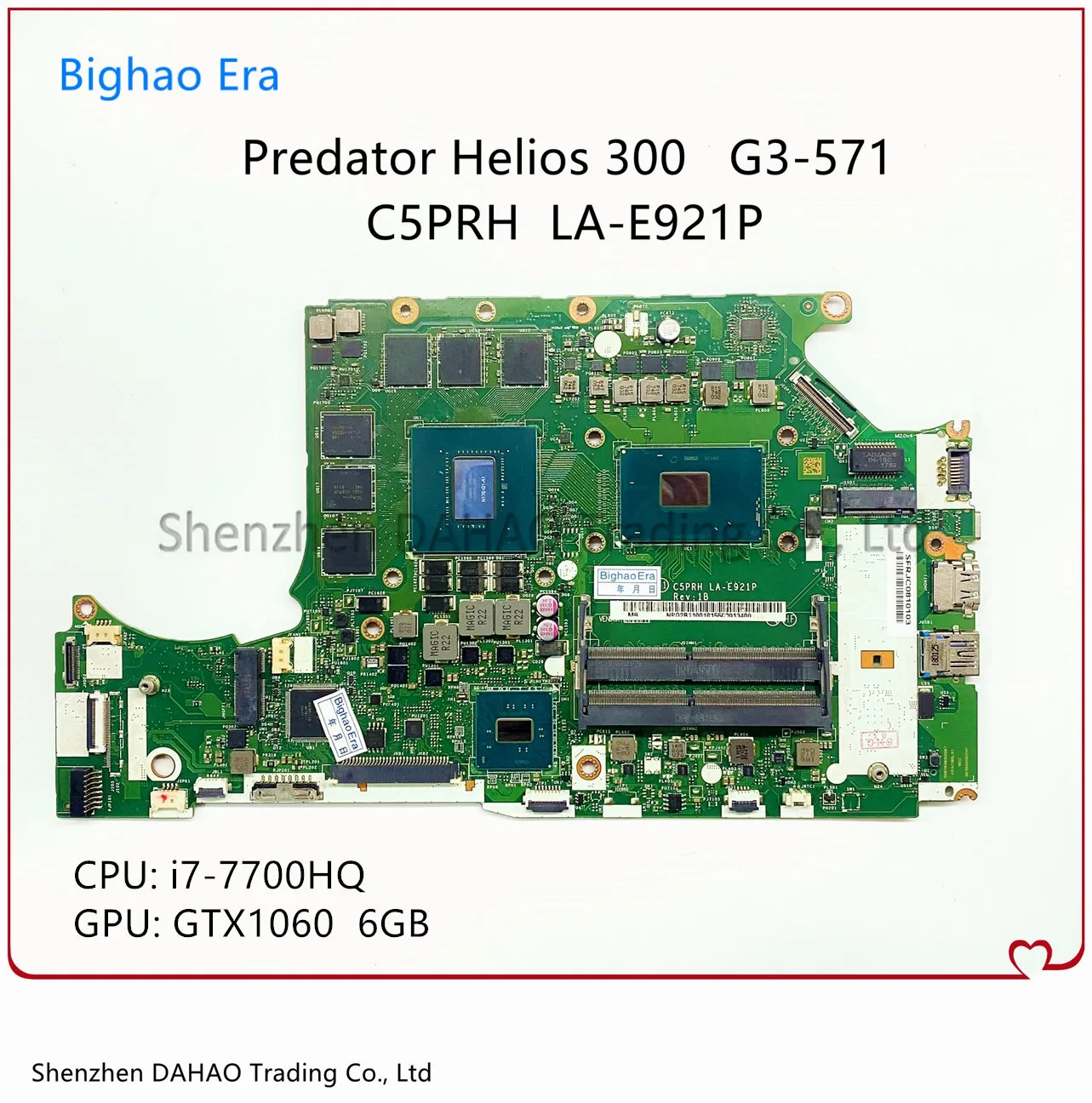 

For ACER Predator Helios 300 G3-571 Laptop Motherboard NB.Q2B11.001 C5PRH LA-E921P Mainboard With i7-7700HQ CPU GTX1060 6G-GPU