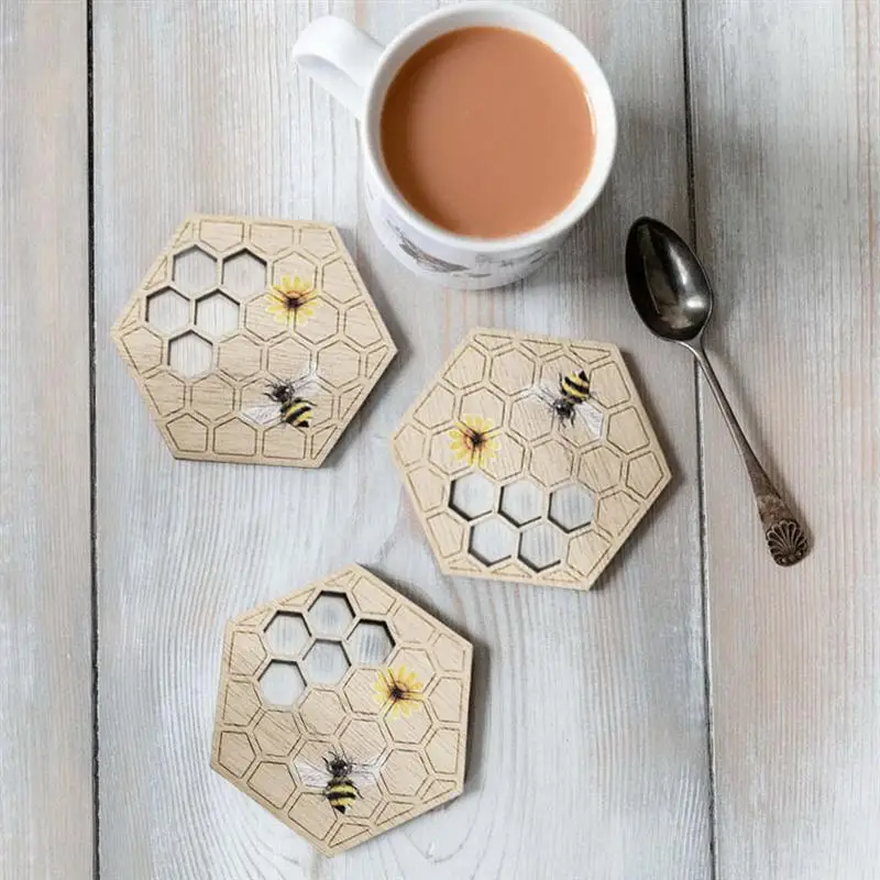 

10 шт деревянные подставки для посуды бытовой ремесло домашнего украшения Пчелы фестиваль деревянная подставка для чашки теплоизолирующая ...