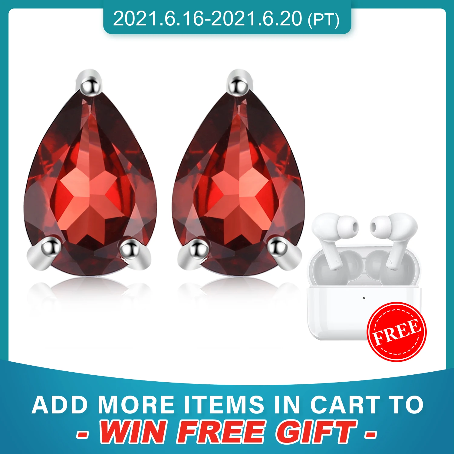 

JewelryPalace 1.8ct Pear Genuine Garnet Stud Earrings 925 Sterling Silver Earrings For Women Korean Earings Fashion Jewelry 2021