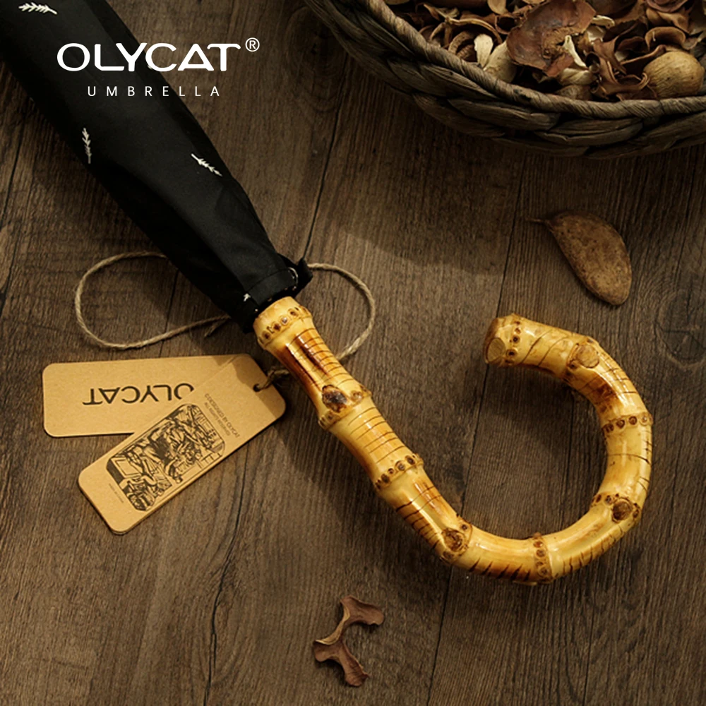 

OLYCAT Big Umbrella Rain Automatic Bamboo Handle Umbrella Black Men Women Golf Designer Brand Pongee Cloth Windproof 8K Parasol