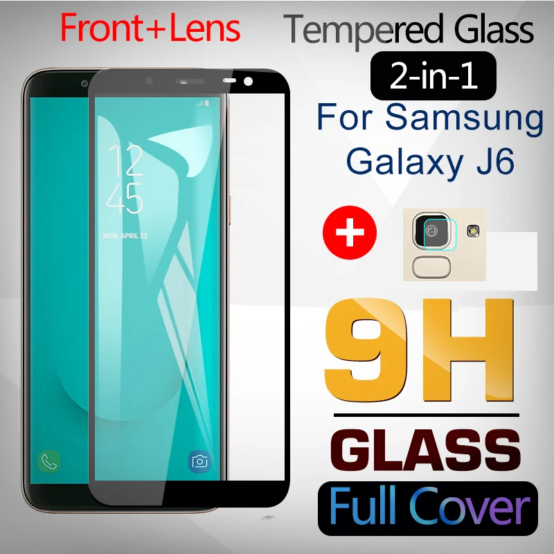 2 в 1 закаленное стекло для Samsung Galaxy J6 J4 Plus защита экрана J 6Plus 4 6 plus передняя + пленка