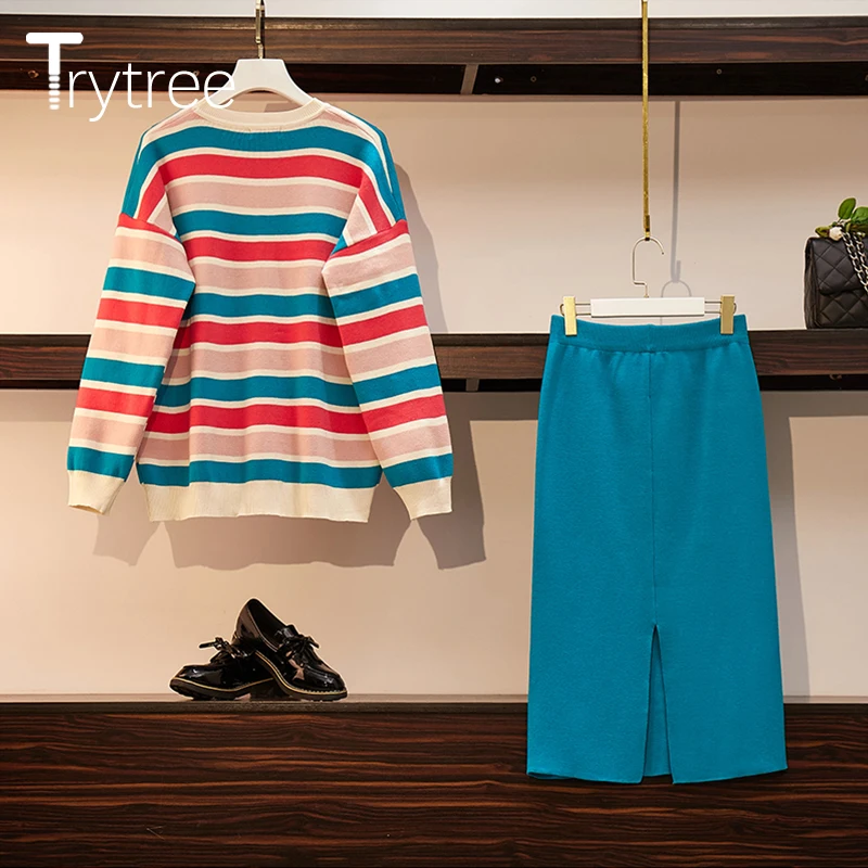 Женский комплект из двух предметов Trytree повседневный топ в полоску с круглым