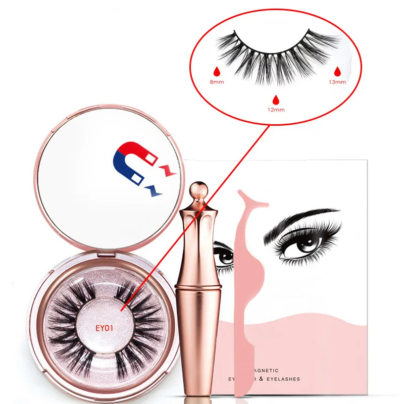 EY01 Liquid Magnetic Eyeliner Set And Magnetic False Eyelashes Tweezer Magnetic Eyeliner Waterproof Long Lasting Eyeliner Eyelashes - Цвет: EY01