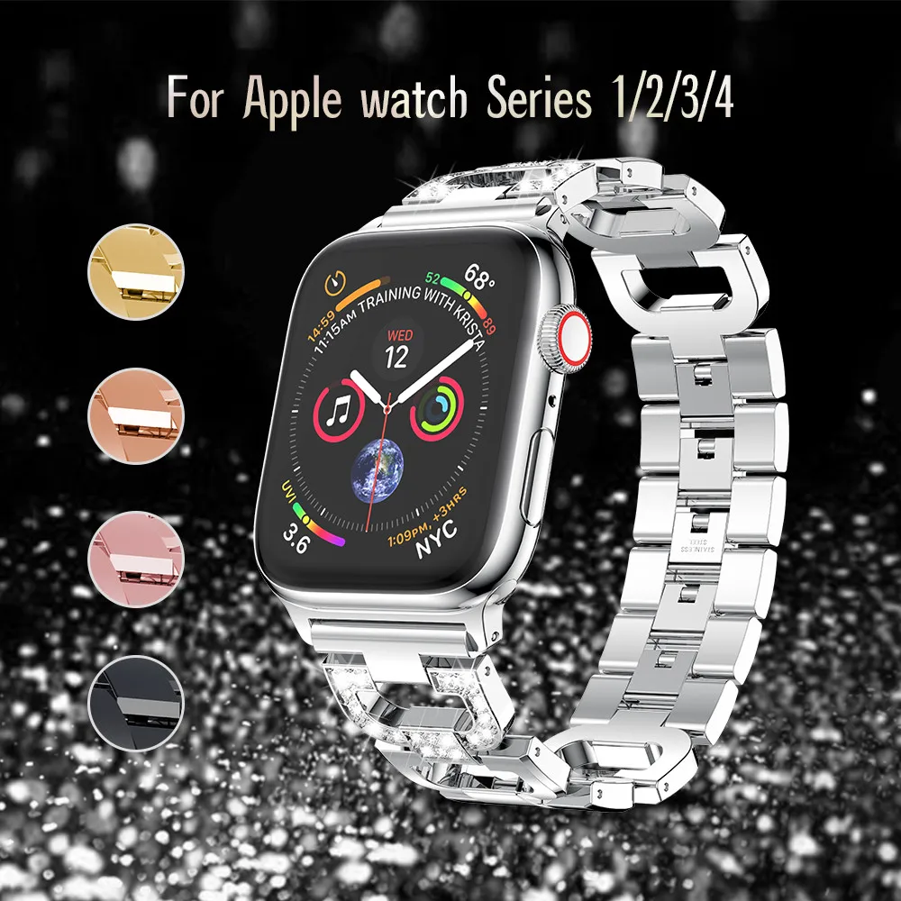 

Браслеты из нержавеющей стали для Apple Watch серии 4 5 40 44 мм Стразы бриллиантовый ремешок для Apple Watch браслет 38 42 мм серии 3 2 1