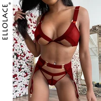ellolace erotic lingerie sexy cut out bra garters and thong exotic costumes hot porn sex suit sissy intimate see through bilizna