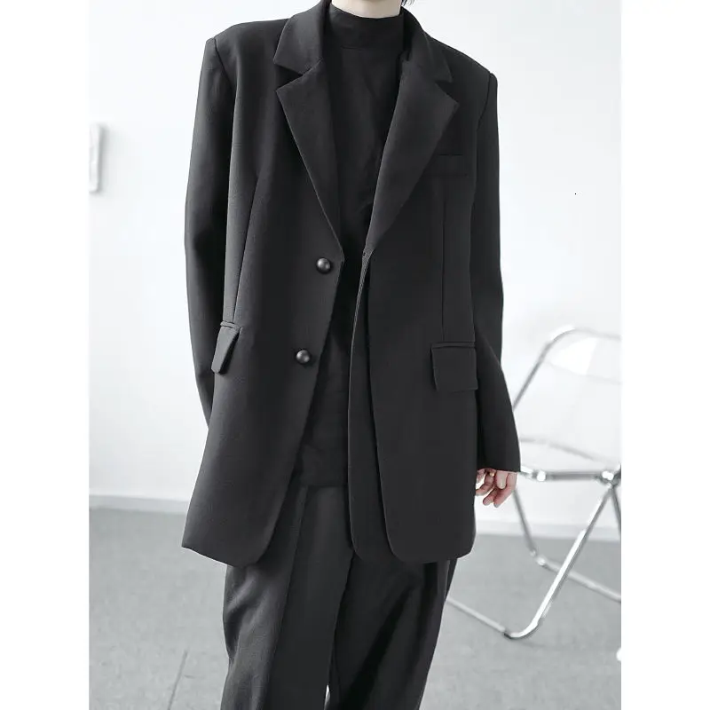 

IEFB /men's wear autumn New split fake two pieces black white suit coat Fashion casual loose asymmetric loose blazers 9Y4028