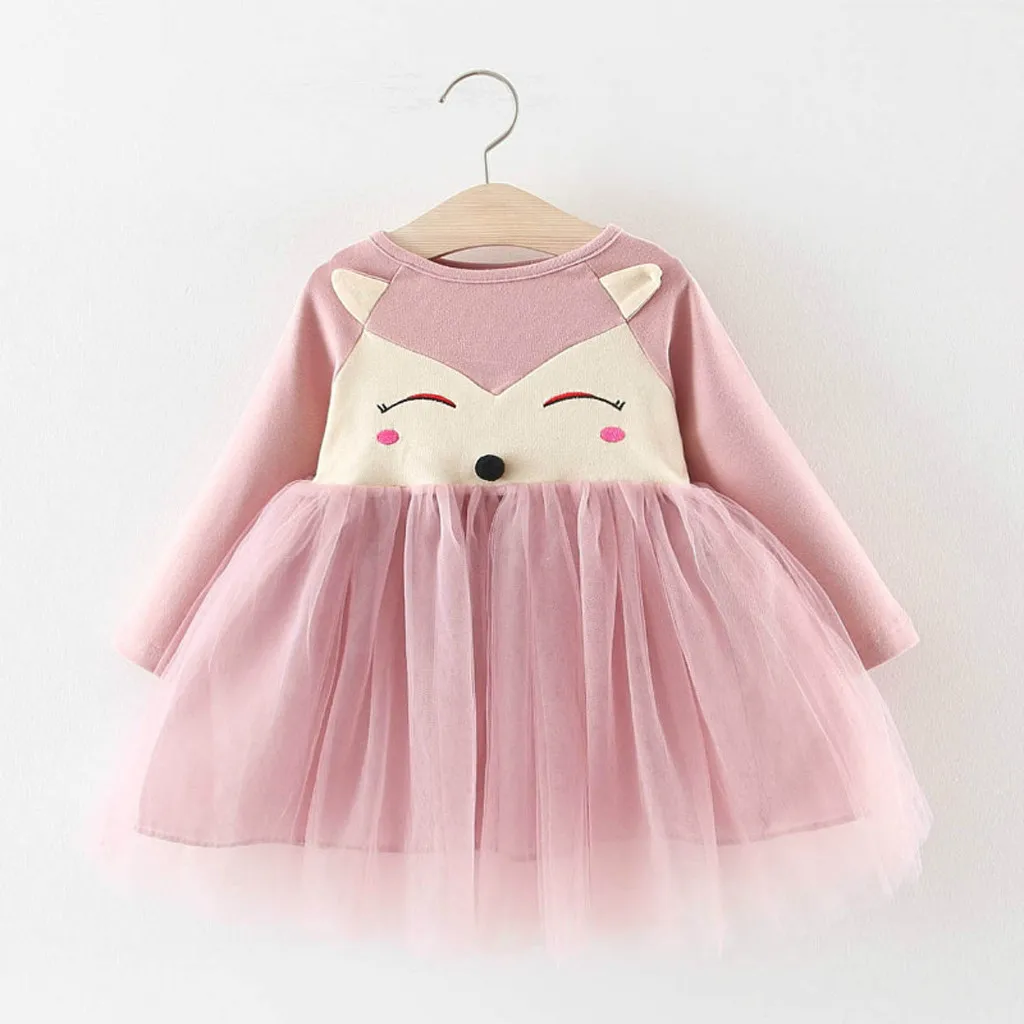 Платье принцессы осеннее детское платье с круглым вырезом и рисунком для