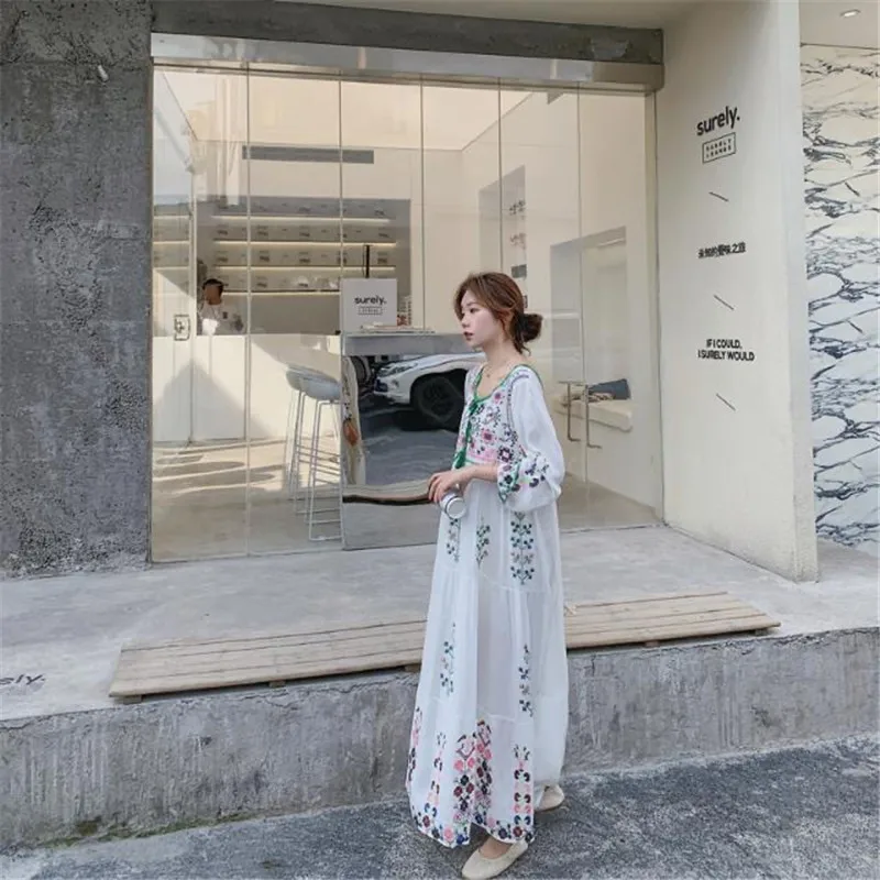 Винтажное черное платье с цветочной вышивкой и длинным рукавом для беременных