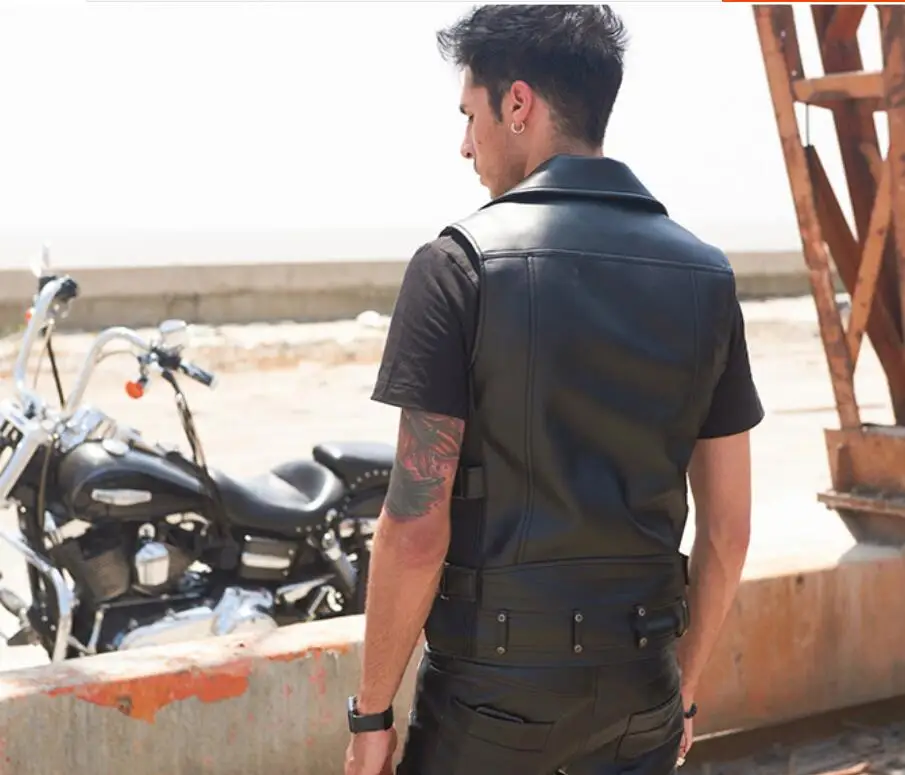 

Men S-4xl 2021 Motorcycle Oblique Zipper Korean Slim Youth Waistcoat Male Handsome Tide Hairstylist Pu Leather Vest