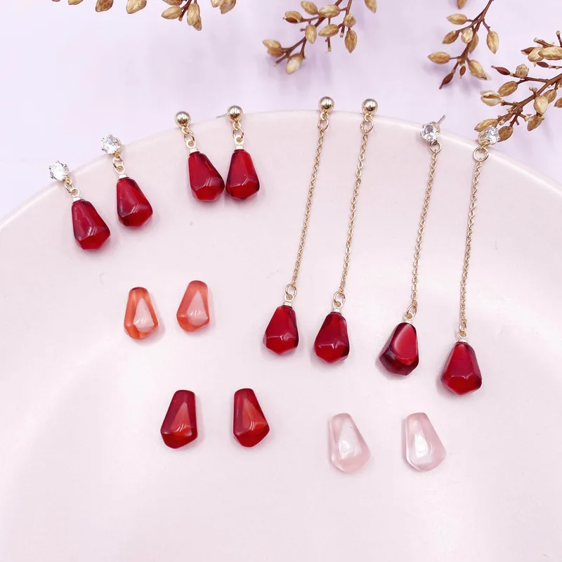 

LOVOACC Cute Lovely Red Pink Pomegranate Seeds Earrings for Women Clear Resin Beads Rhinestone Fruit Long Dangle Earrings Gifts