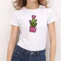 cactus short sleeve o neck cheap tee casual clothes top female white tops femaleprinting tshirts women funny t shirt white