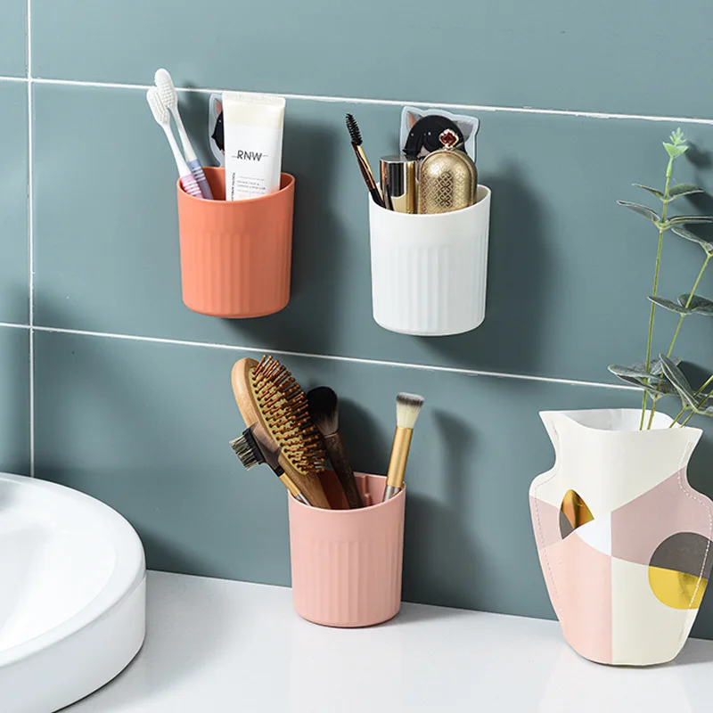 

Creative Wall Mounted Toothbrush Holder With Cup Bathroom Waterproof Dust-proof Toothbrush Holder Bathroom Organizer