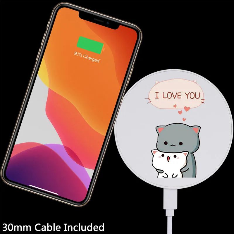 i love u couple cute gray cat wireless charger for iphoneairpods wireless charger portable charger for samsunghuawei xiaomi free global shipping