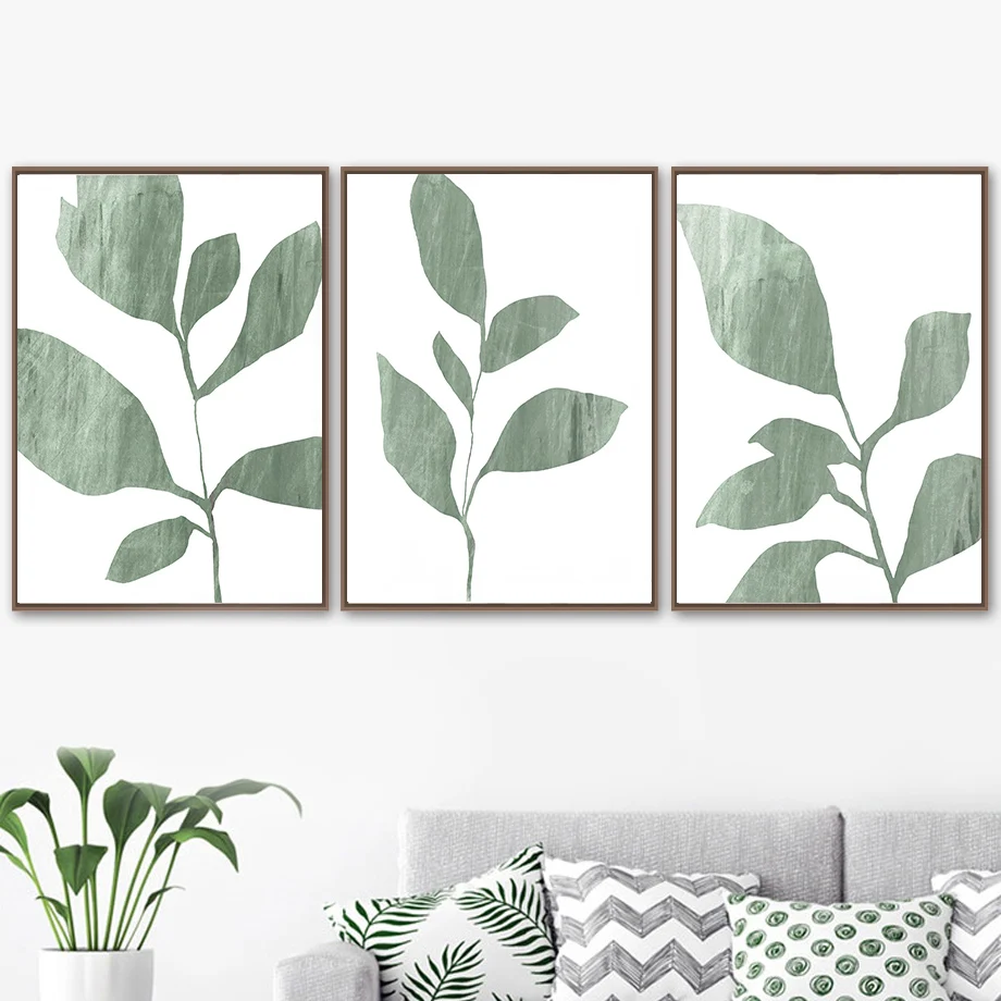 Абстрактные зеленые листья Геометрическая линия лица скандинавские плакаты и