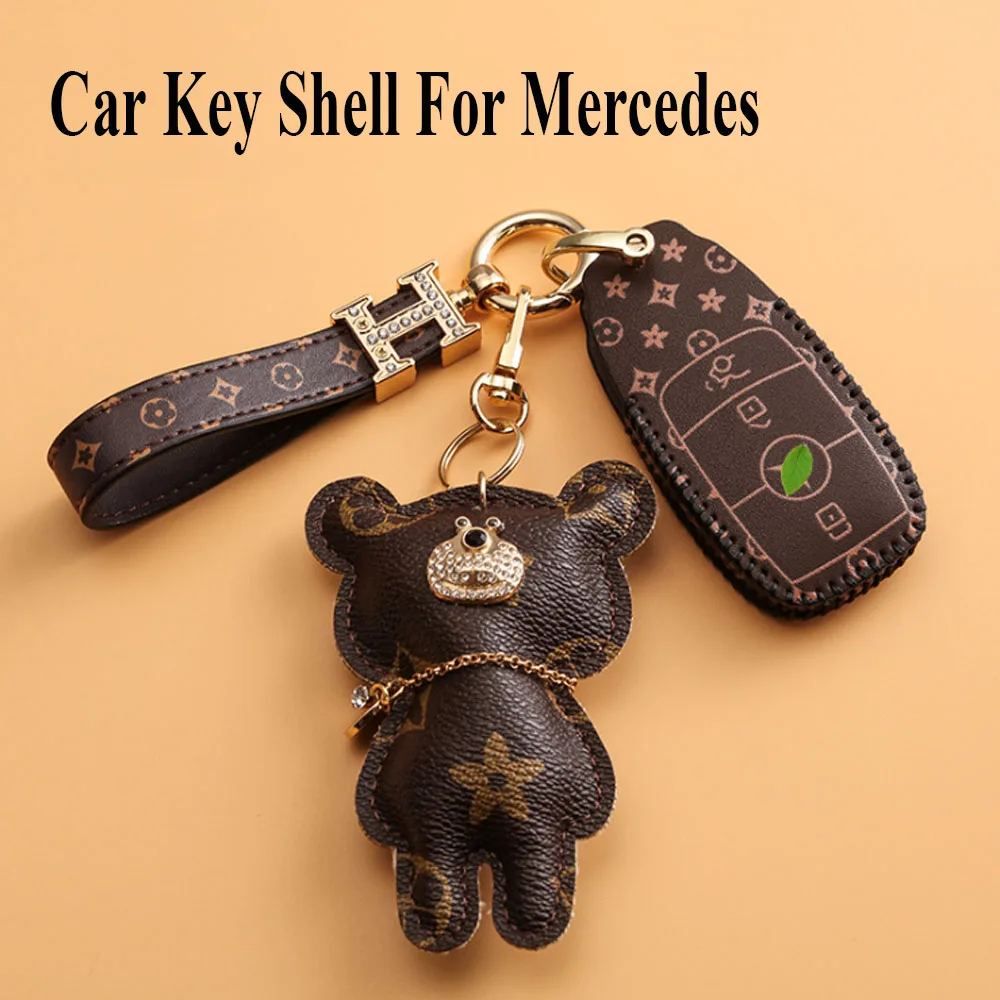 

Classic Leather Car Key Case Cover For Mercedes Benz E C G M R S A Class C200 C260L GLC CLA GLA200 Keychain Key Shell Protector
