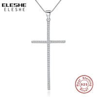 eleshe authentic 100 925 sterling silver austrian crystal cross necklaces pendant jewelry fashion women statement necklace 2019