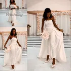 Кремовый Свадебный комбинезон платье для африканской невесты без бретелек атласное свадебное платье в стиле бохо с нарукавниками брючный костюм платье для приема 2020