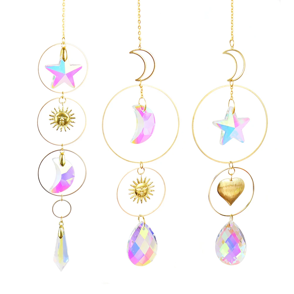

Crystal Star Moon Diamond Prisms Hanging Rainbow Chaser Lighting Accessories for Window Curtains Pendant Home Garden Car Lamp