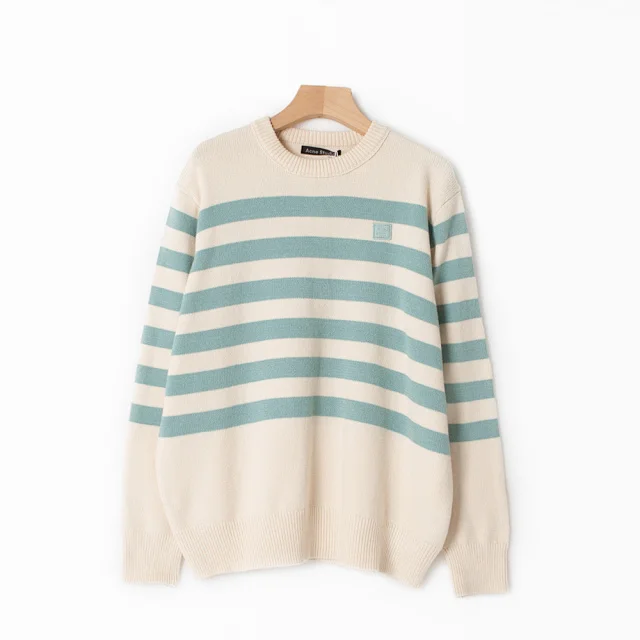 

Women Knitted Stripes Sweater O-Neck 2021 Autumn Winter Long Sleeve Ladies Smiley Decor Fashion Knitwear Jumper Pullover Tops