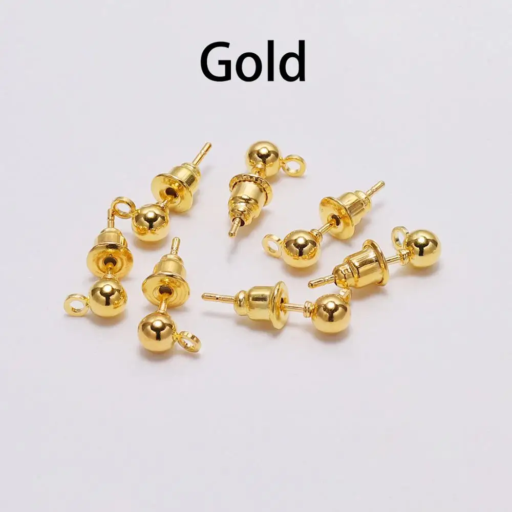50 шт./лот 3/4/5 мм Серебряный Pin Выводы серьги-гвоздики в форме основные шпильки пробки разъем для изготовления ювелирных изделий DIY аксессуары - Цвет: Gold