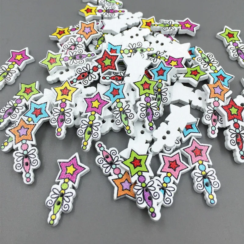 DIY 200 шт мультяшная волшебная палочка Форма деревянные кнопки подходит для шитья