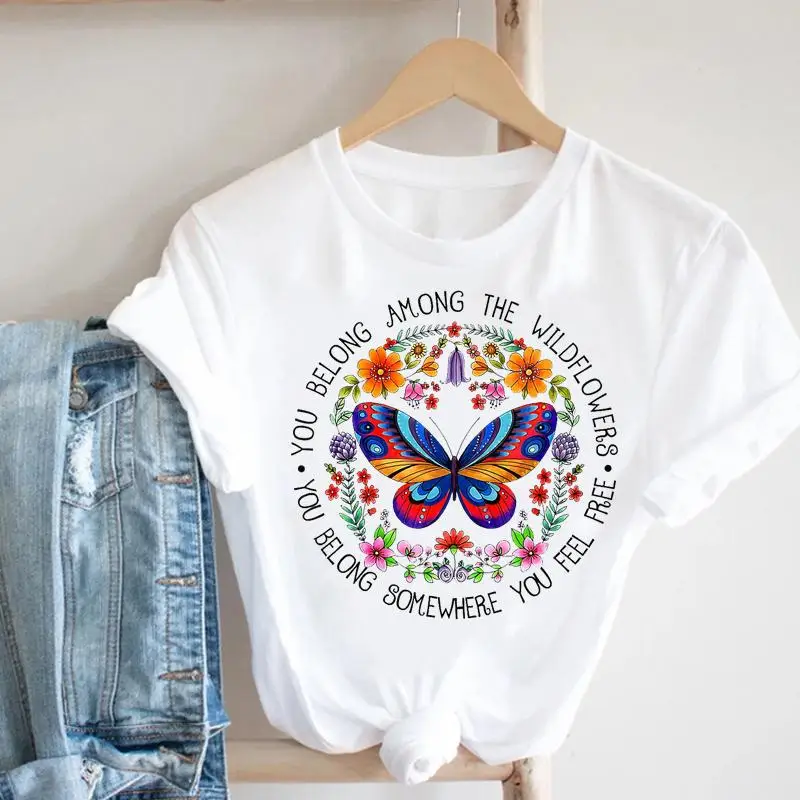 

Women Print Butterfly Floral New Cute Clothes T Tee Fashion Tshirt 90s Female Short Sleeve Casual Top Graphic T-shirt