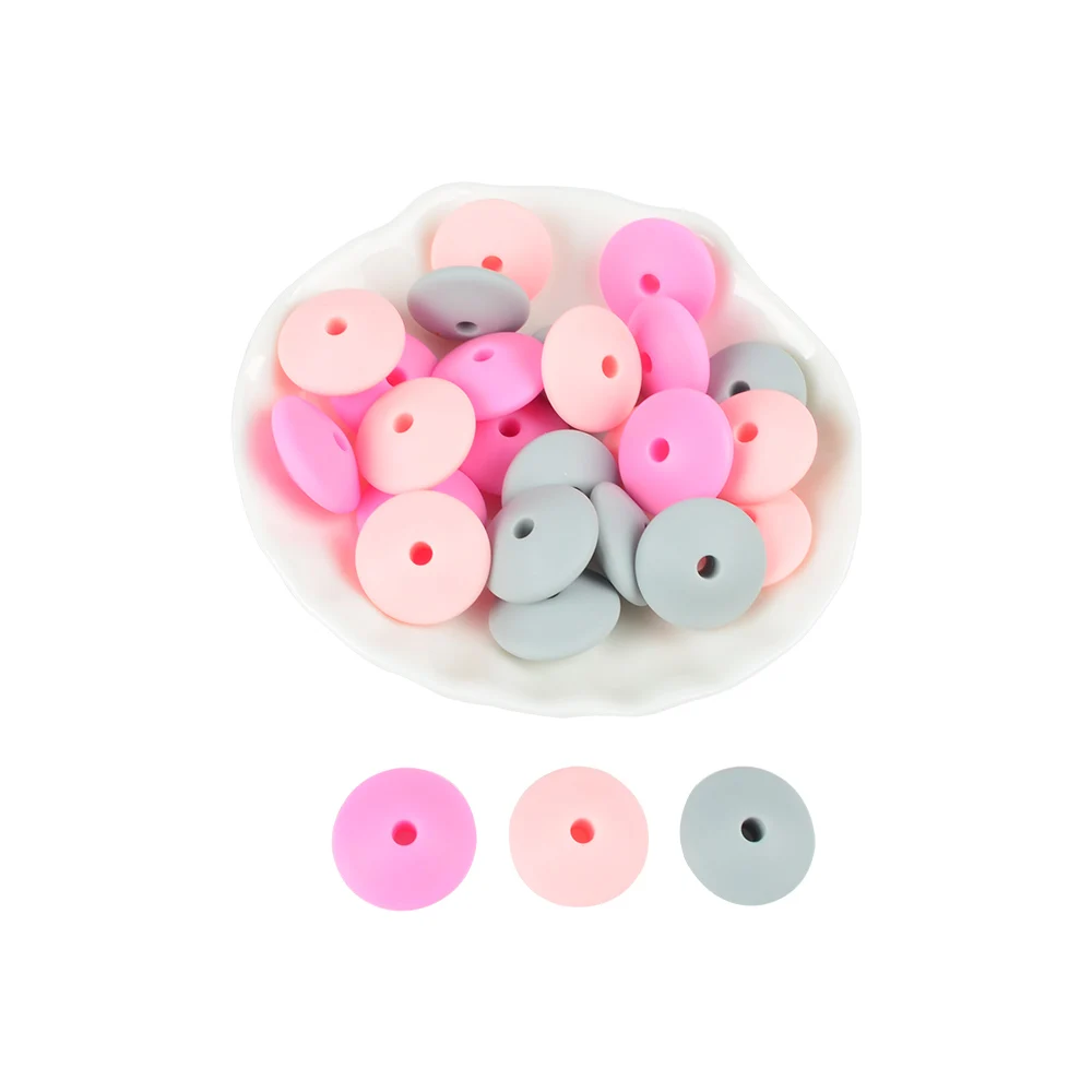 D 15MM 30pcs/lot Silicone lentil Beads Silicone BPA Free DIY Charms Newborn Nursing Accessory Teething Necklace Teething Toy - Цвет: D