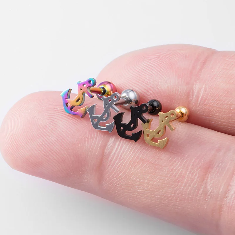 

HONGTU Stainless Steel Charm 16G Helix Piercing Cartilage Earrings Anchor Earrings Studs Men Women Ear Piercing Jewelry 4 Colors