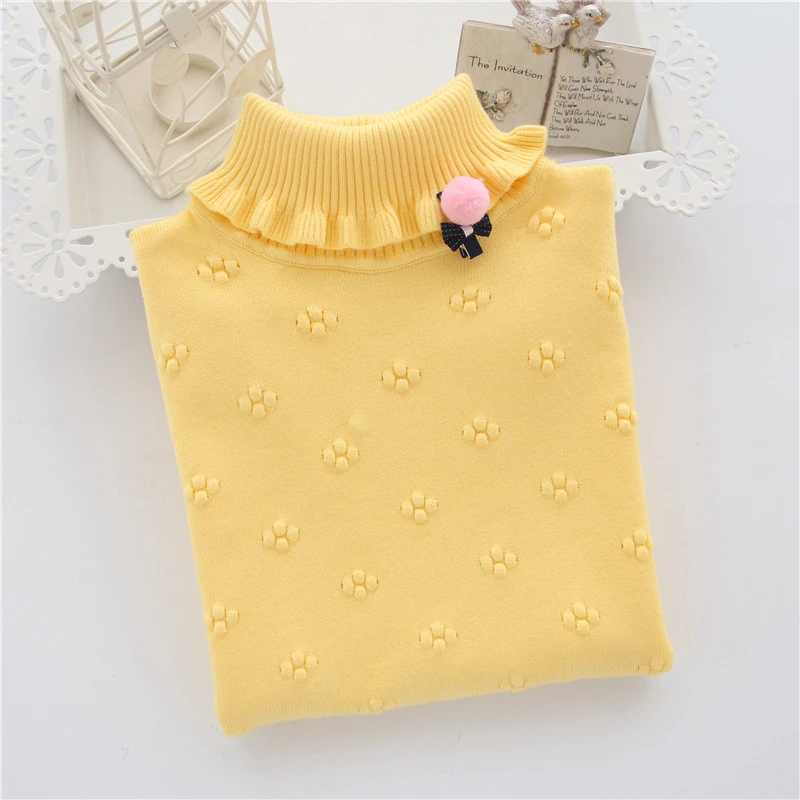 turn down yellow Новинка года; зимние свитера для маленьких девочек; Хлопковый вязаный пуловер; свитер с высоким воротником для девочек; свитер для маленьких девочек; От 2 до 7 лет - Цвет: turn down yellow