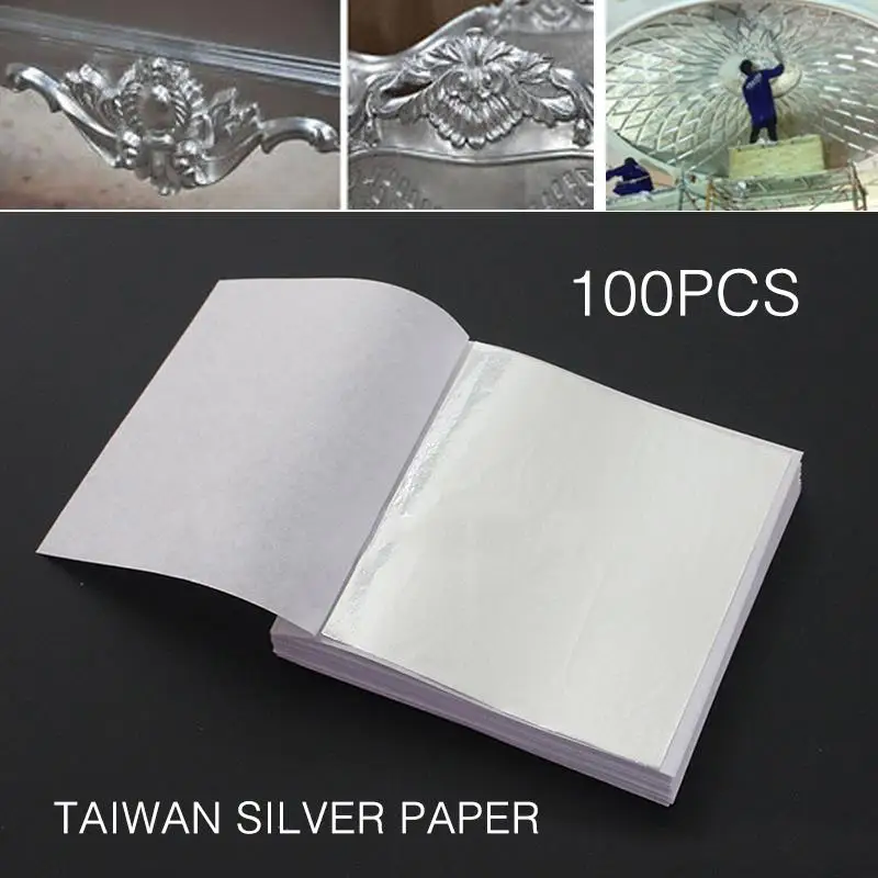 

Leaf Foil Paper Silver Hotels Design Ceiling Silver Foil Paper Universal 100 Sheets 8.5 * 8 Cm Imitation Frame Creative Durable