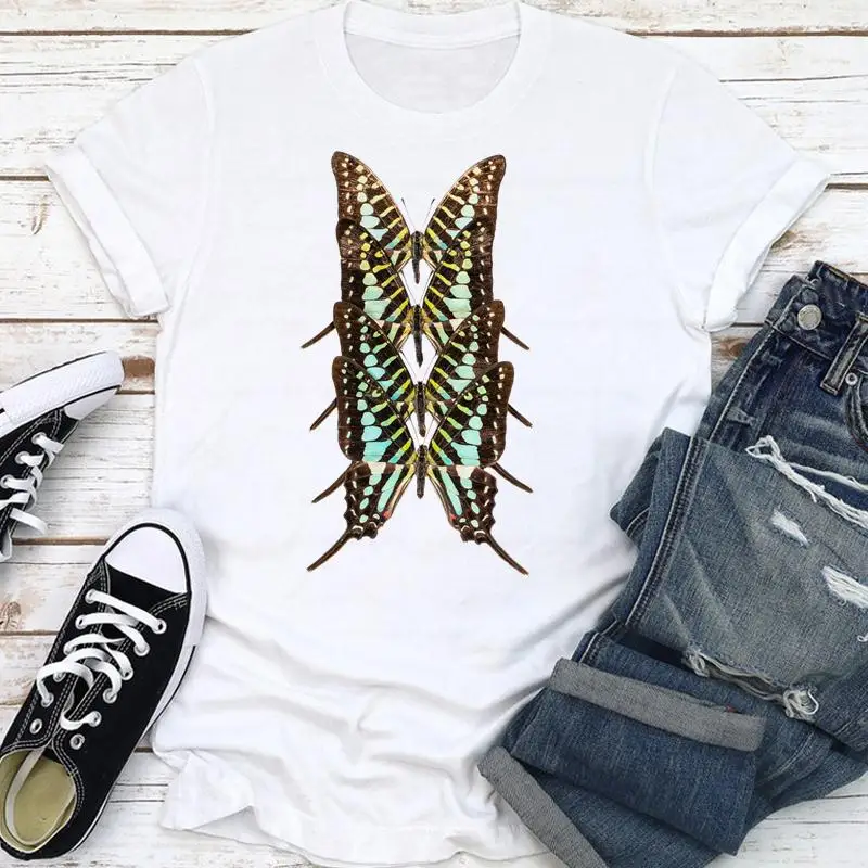

Футболка женская с коротким рукавом, Повседневная модная рубашка с принтом бабочки, одежда на весну-лето