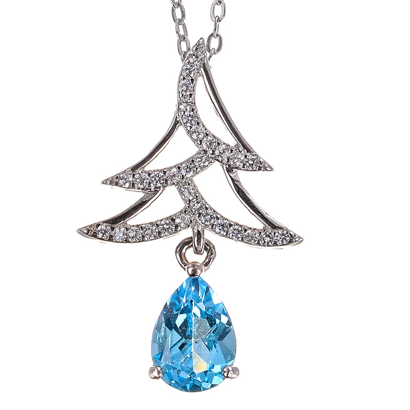 Leechee Natural blue topaz pendant for women Christmas tree Necklace 6*8mm gemstone jewelry real 925 Solid Sterling silver | Украшения и