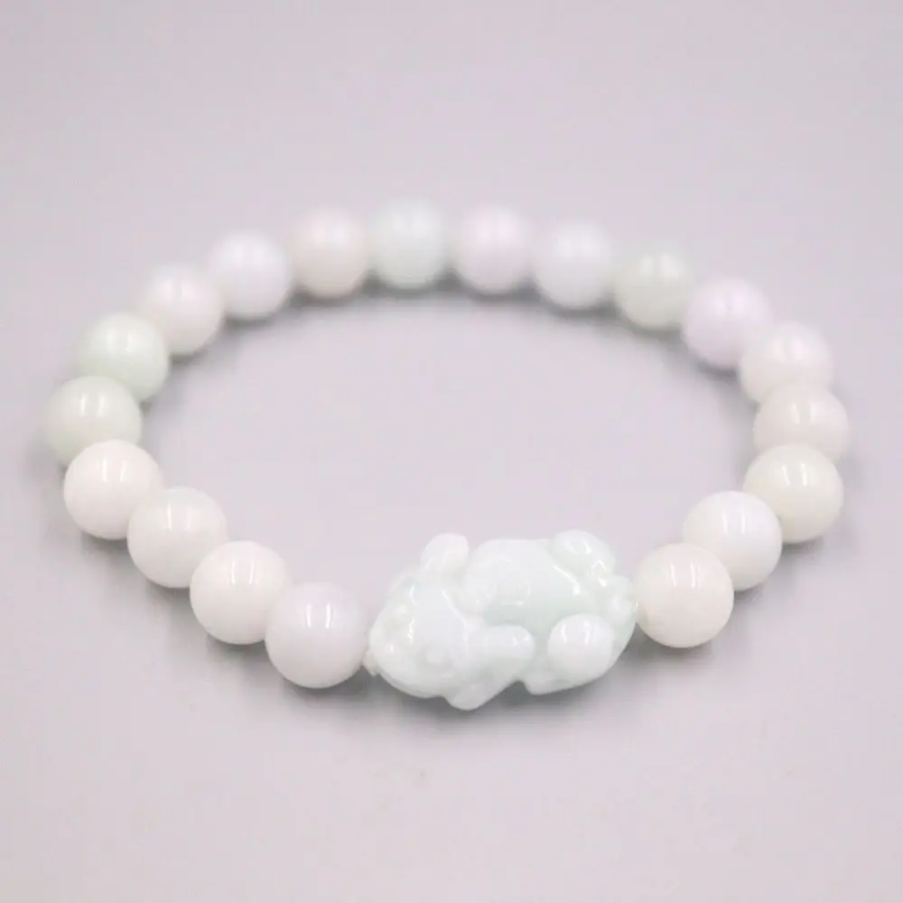 

Natural Jade Jadeite Lucky Pixiu 8mm Beaded Bracelet Craved Bless Women Best Gift