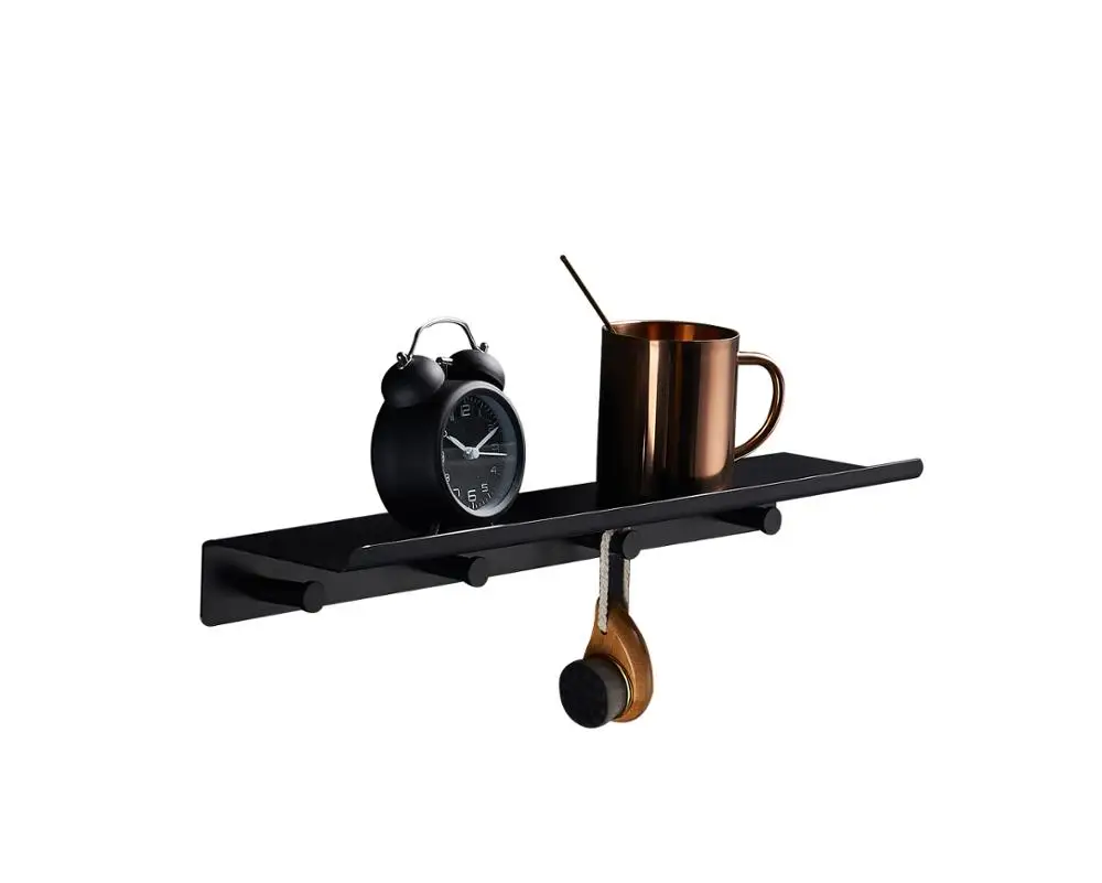 Black with hook 50cm Плавающие полки из нержавеющей стали 304 лотки книжные полки дисплей современная спальня настенные металлические полки для хранения простой дизайн - Цвет: Black with hook 50cm