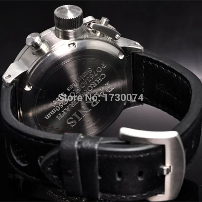 Мужские кварцевые часы с хронографом Parnis водонепроницаемые черным циферблатом и