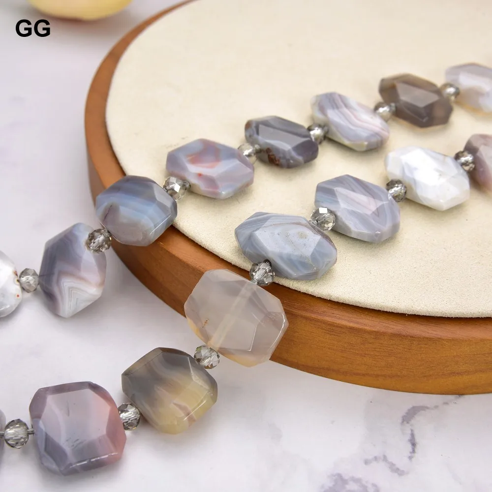 

GuaiGuai Jewelry Botswana Agate Faceted Rectangle Nugget Necklace 19"