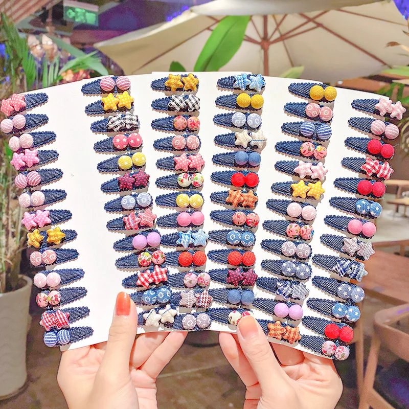 

10pcs/set Fashion Cloth Blue Star Round BB Hairpins Hair Clips Hair Pins Headwear Baby Kids Hair Ornaments for Girls Accessories