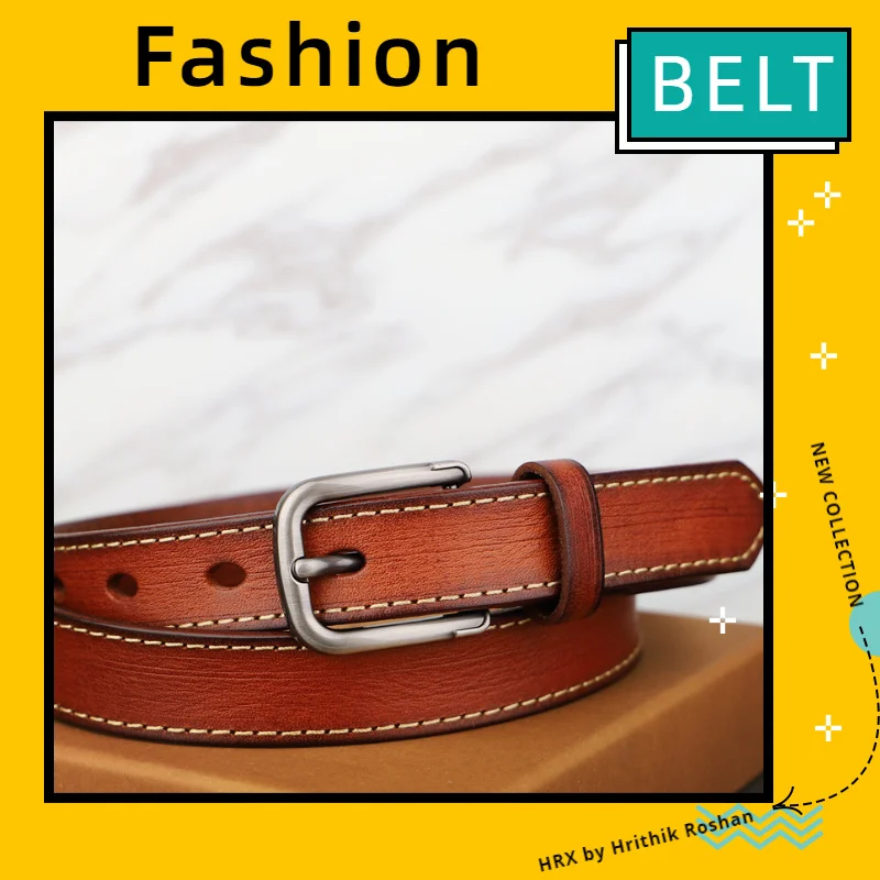 Belts for Women Genuine Leather Brown Cowhide Fashion All-match Thin Belt Casual Pin Buckle Vintage Jeans Waistband High Quality