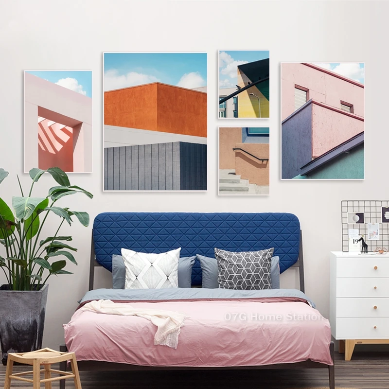 Скандинавские красочные геометрические архитектурные фотографии холст картина