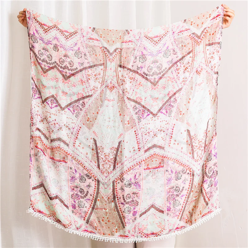 

2020 national style printed scarf for women's tourism super large shawl sunscreen Silk Scarf Cotton hemp holiday beach towel
