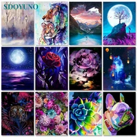 sdoyuno 60x75cm oil paint by numbers moon scenery diy painting by numbers on canvas number painting animals home decor